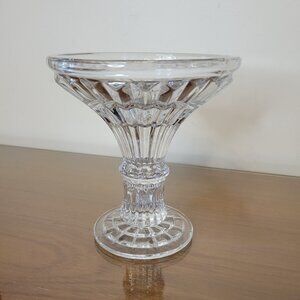 Crystal‎ Clear Glass Pedestal Candle Holder Faceted Cut Design Pillar Votive